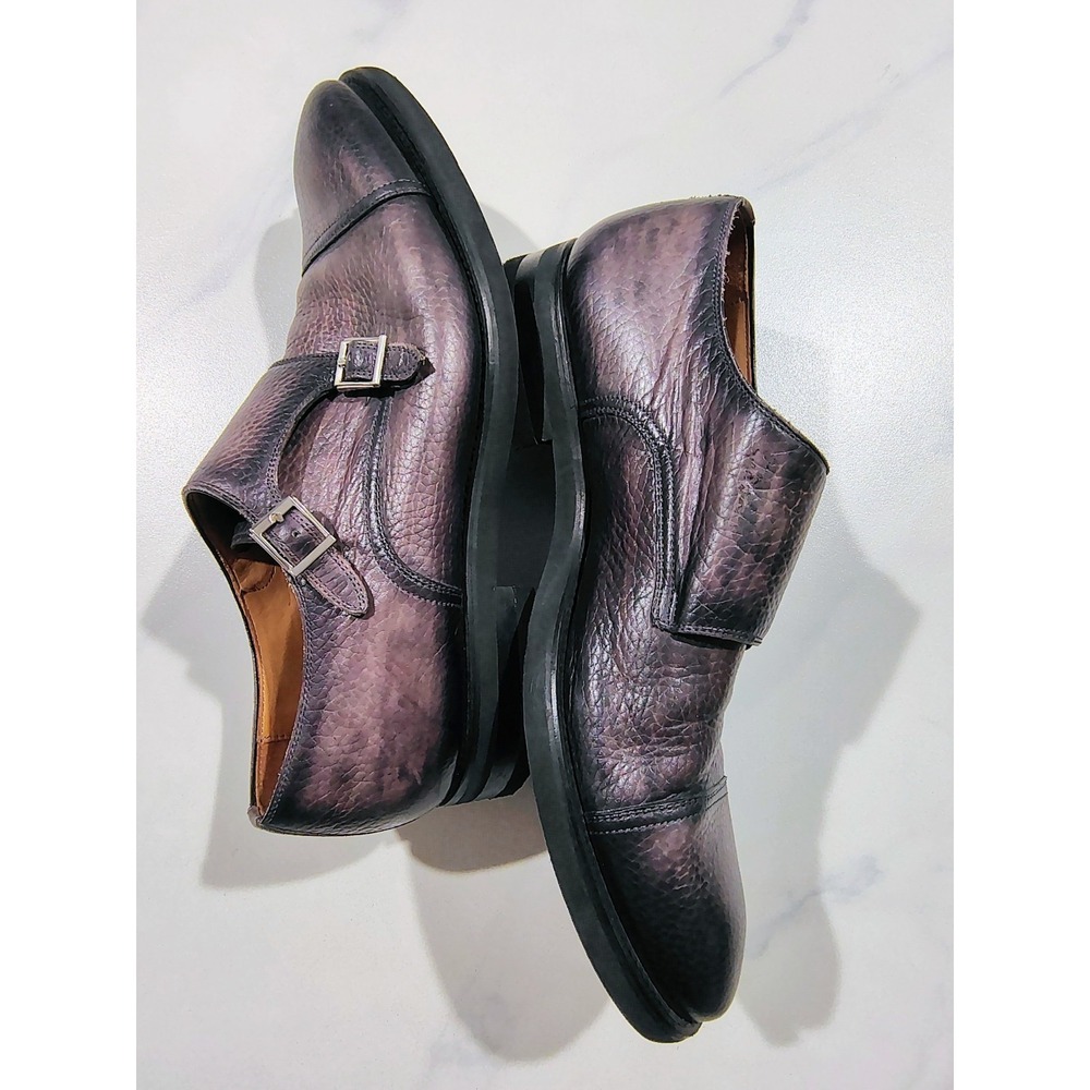 Magnanni Mens Monk Strap Dress Shoes 9.5M Dark Gray Burnished Leather Extralight - Picture 4 of 15